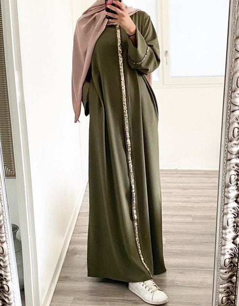 Women's Solid Color Puff Sleeve Maxi Abaya